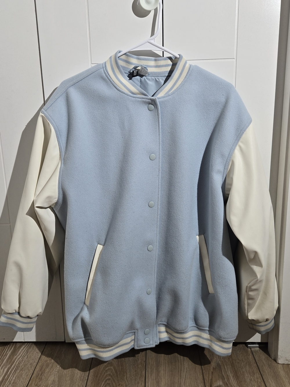 H&M Pastel Blue and Cream Varsity Jacket